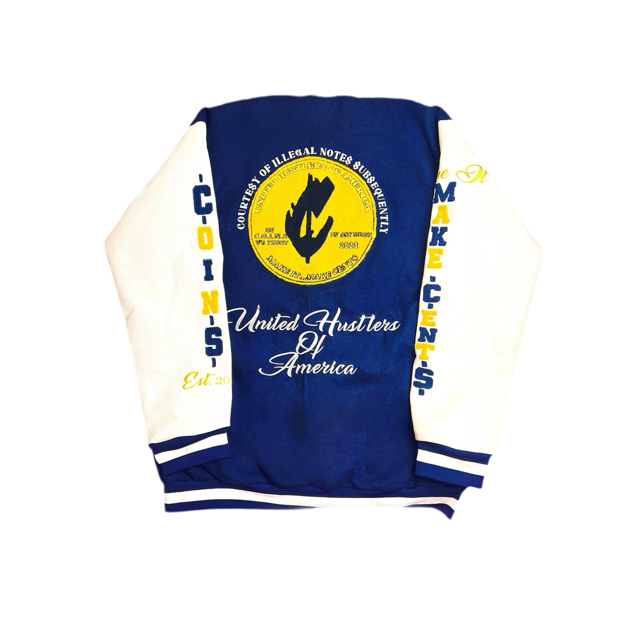 C.O.I.N.$ Treasury Dept Wool Body Genuine Leather Sleeves Varsity Jackets