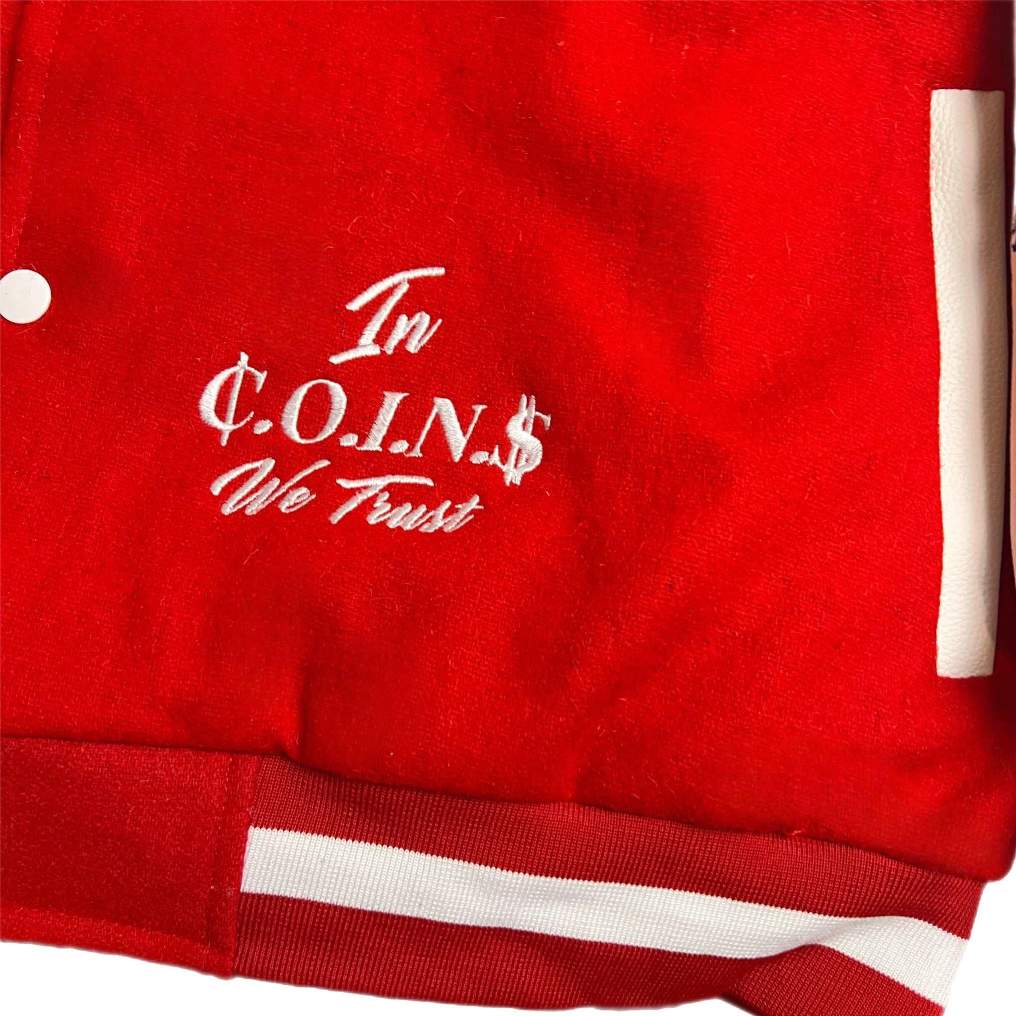 C.O.I.N.$ Treasury Dept Wool Body Genuine Leather Sleeves Varsity Jackets