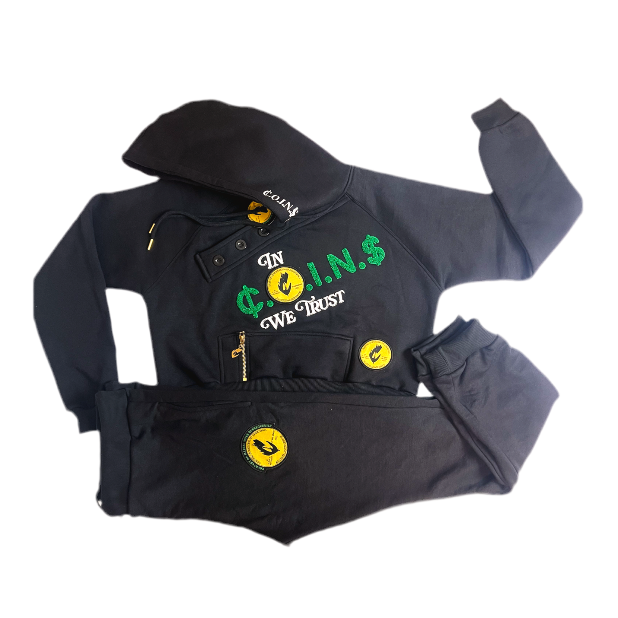 C.O.I.N.$ Woman’s Crop Top Cotton Hooded Sweatsuits
