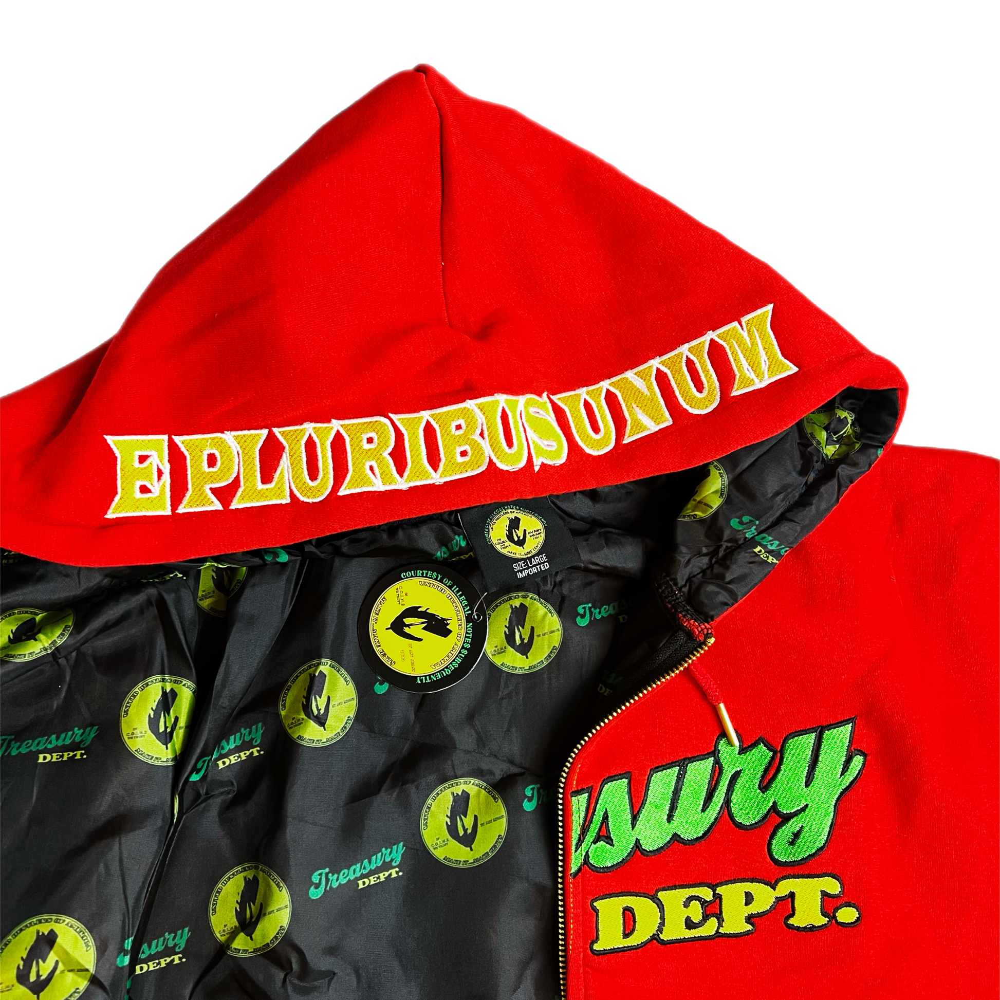 C.O.I.N.$ Treasury Dept. Cotton Relaxed Fit All Over Print Inner Lining Zip Up Hoodies