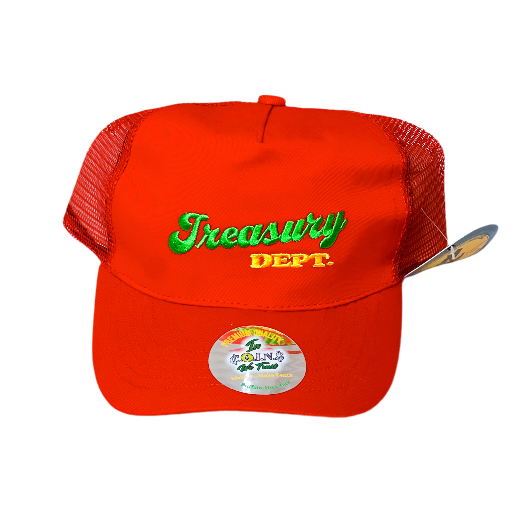 C.O.I.N.$ Treasury Dept. 5 Panel Low Crown Cotton Mesh Adjustable Trucker SnapBack Hats