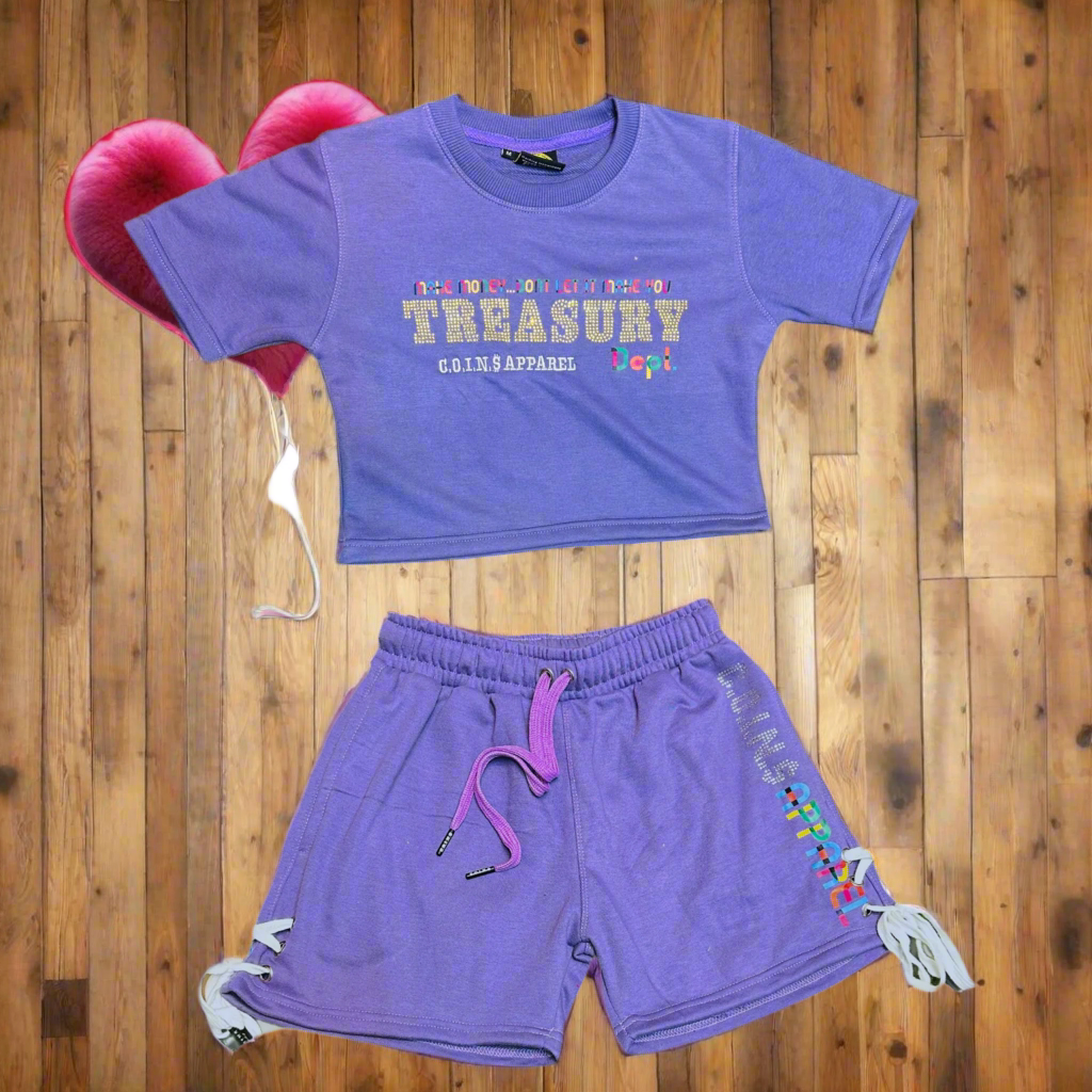 C.O.I.N.$ WOMAN’S TREASURY DEPT. CROP TOP SHORT SETS