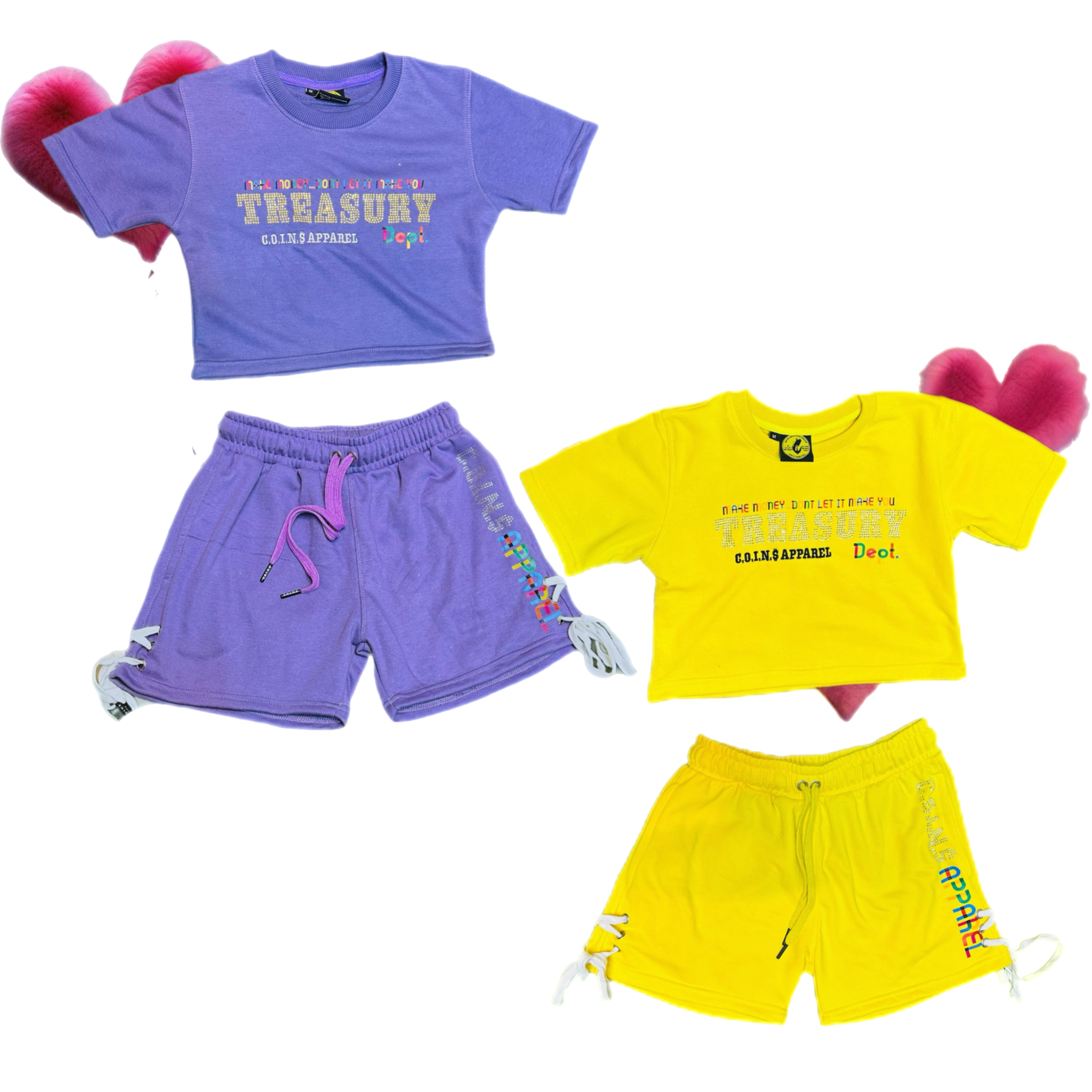 C.O.I.N.$ WOMAN’S TREASURY DEPT. CROP TOP SHORT SETS