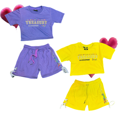C.O.I.N.$ WOMAN’S TREASURY DEPT. CROP TOP SHORT SETS