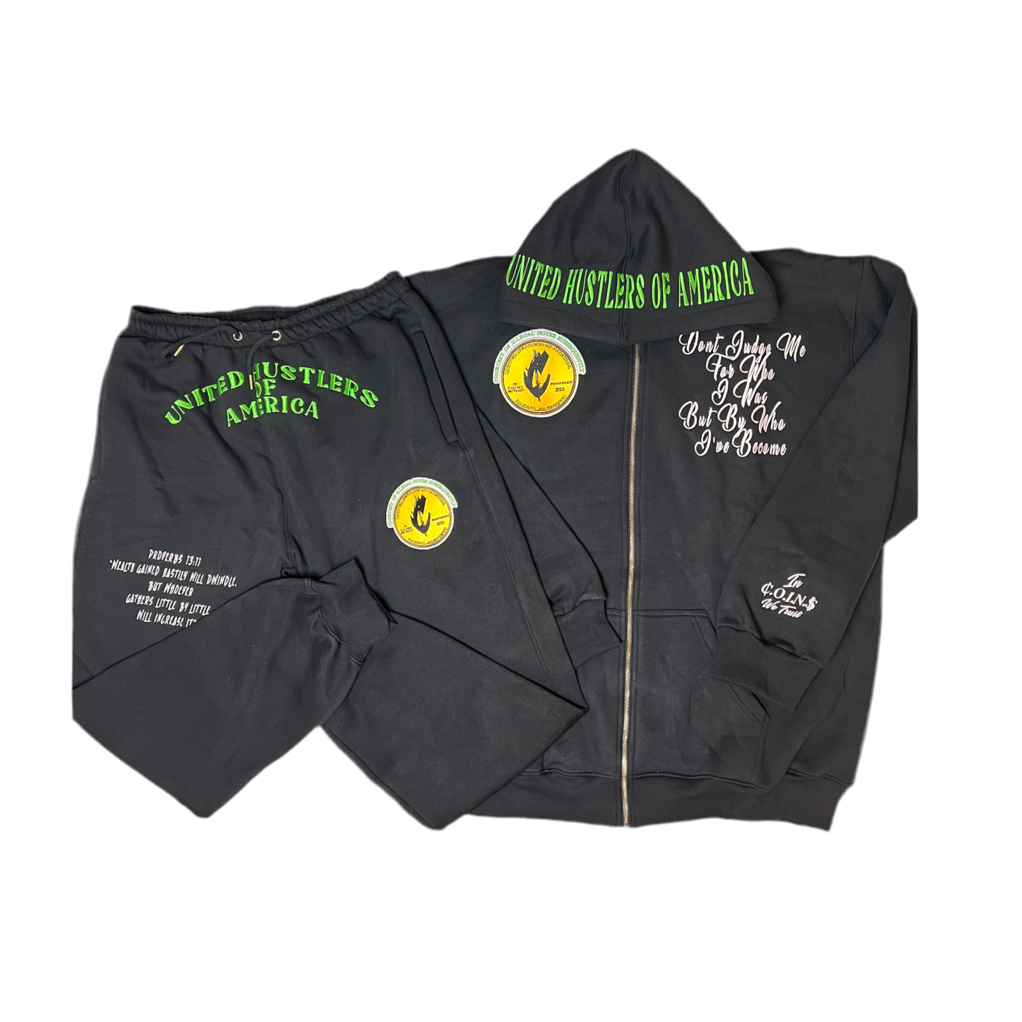 C.O.I.N.$ Relaxed Fit Cotton Zip Up Hooded Sweatsuits