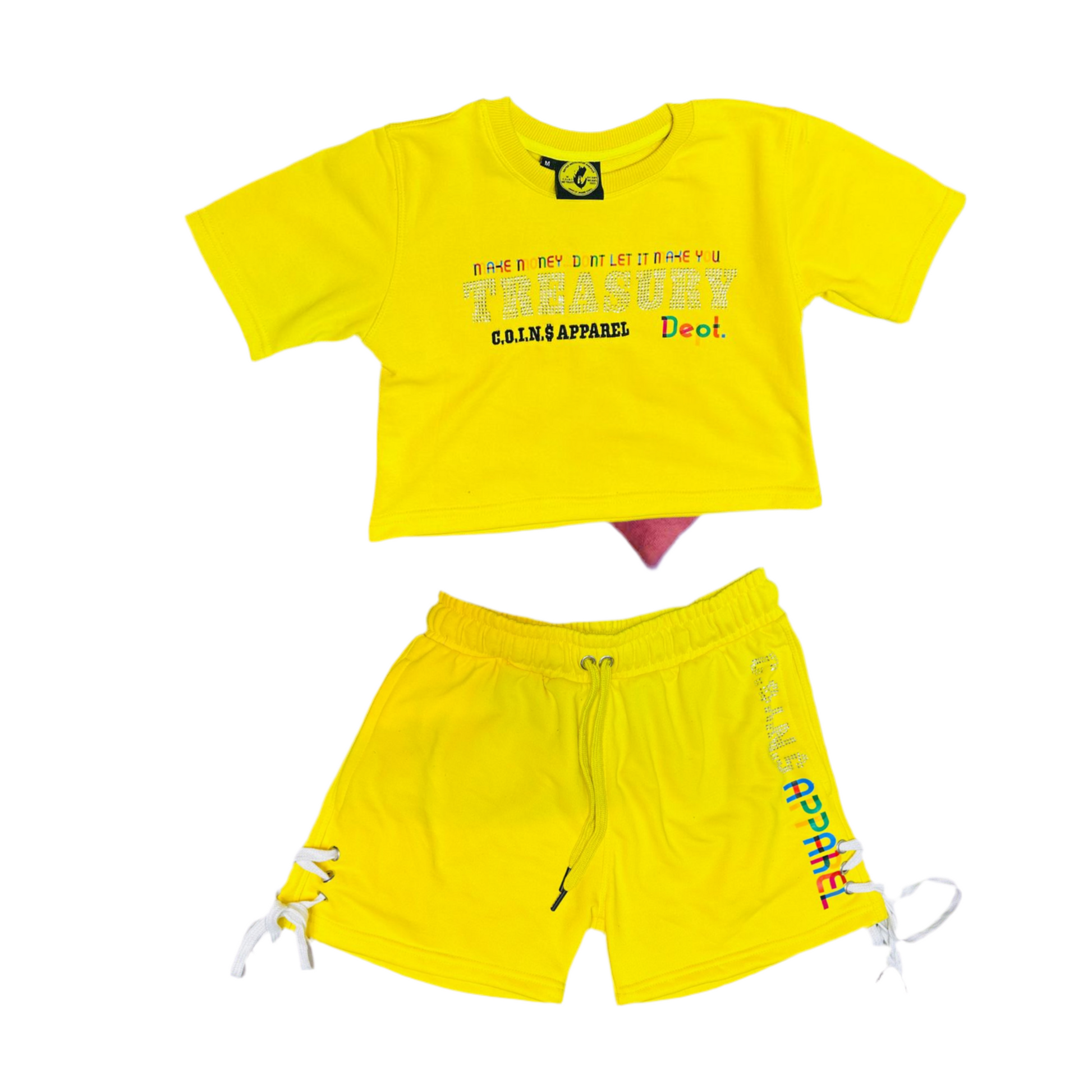 C.O.I.N.$ WOMAN’S TREASURY DEPT. CROP TOP SHORT SETS