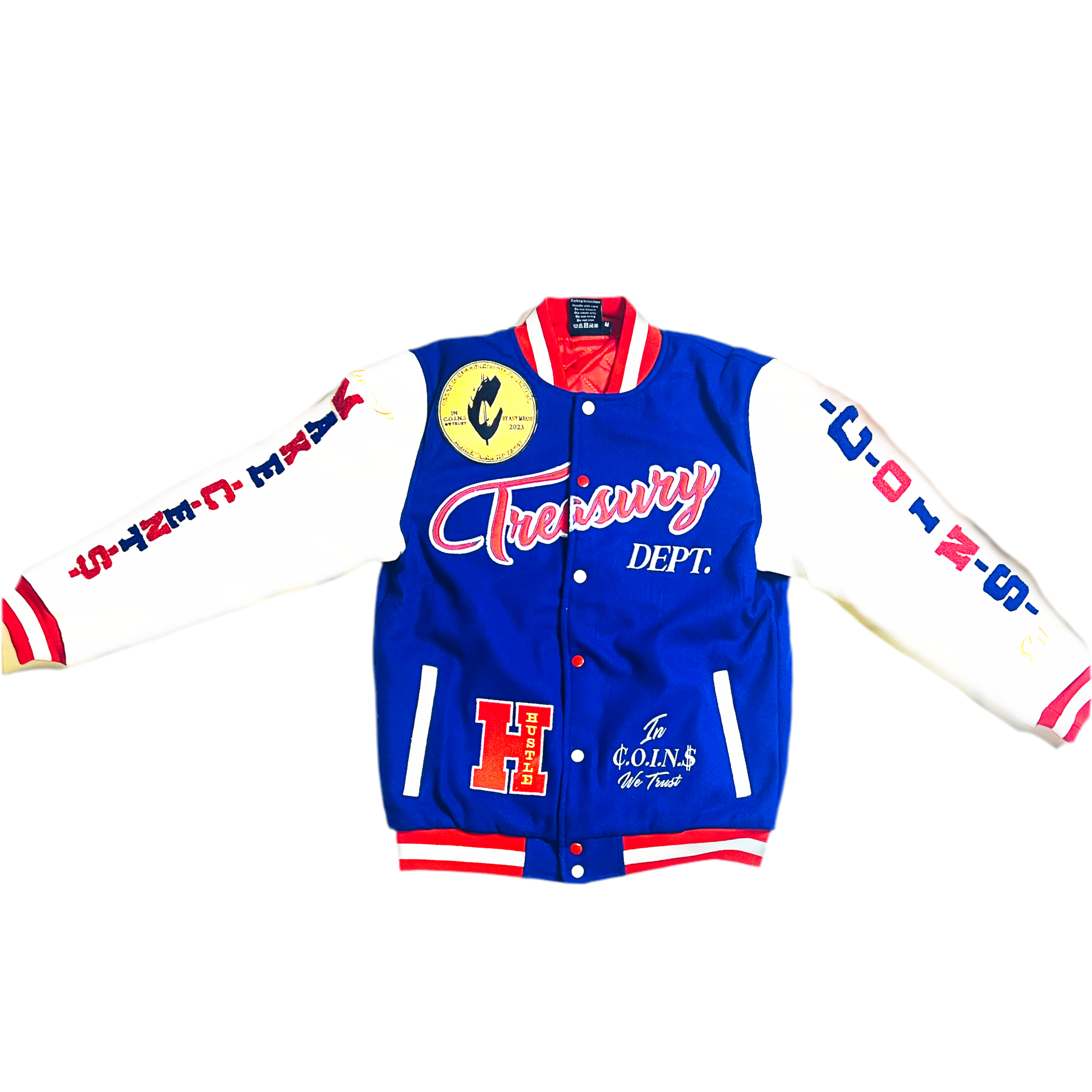 <a href="/products/c-o-i-n-s-home-team-varsity-jackets-outer-wear-unisex-coat-clothing" title="C.O.I.N.$ TREASURY DEPT NEW YORK STATE OF MIND VARSITY JACKET">C.O.I.N.$ TREASURY DEPT NEW YORK STATE OF MIND VARSITY JACKET </a>