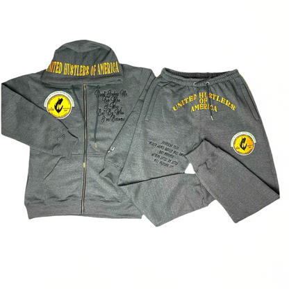 "United Hustlers of America" Relaxed Fit Cotton Zip Up Hooded Sweatsuits