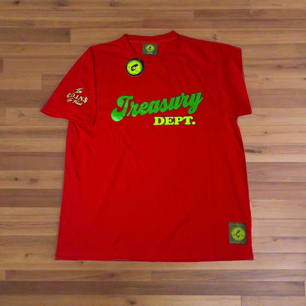 C.O.I.N.$ TREASURY DEPT COTTON CREW NECK SHORT SLEEVE T-SHIRT/red
