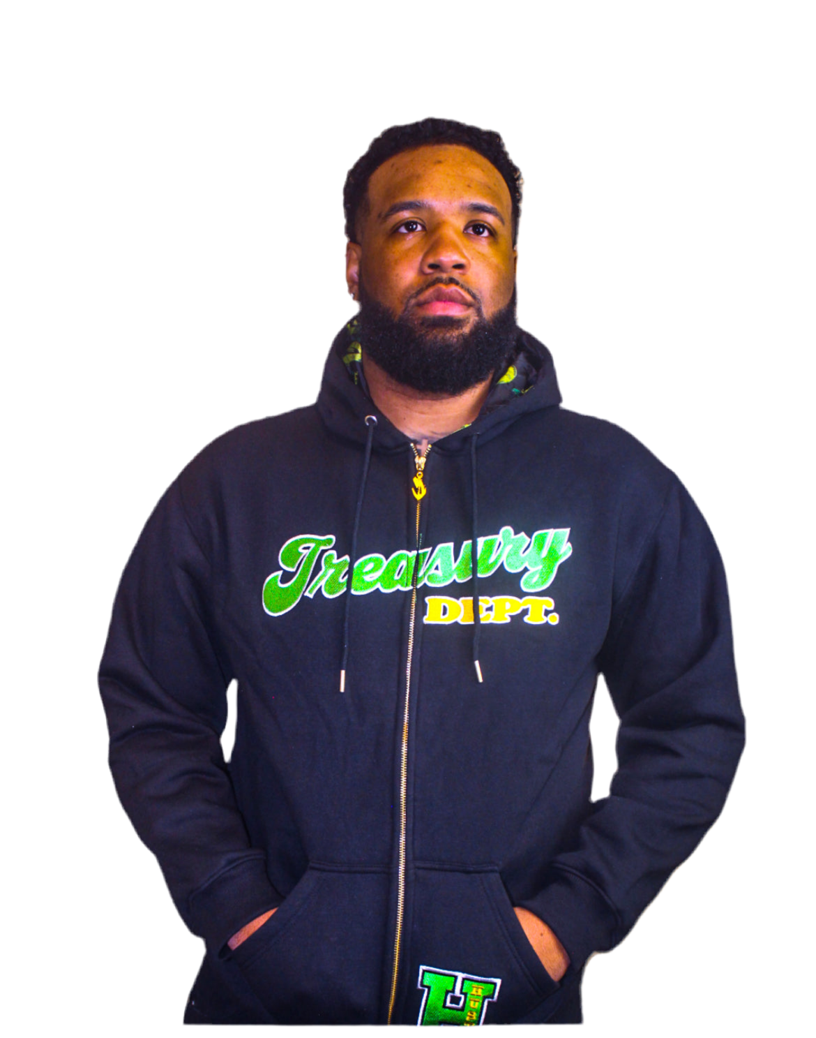 C.O.I.N.$ Treasury Dept. Cotton Relaxed Fit All Over Print Inner Lining Zip Up Hoodies