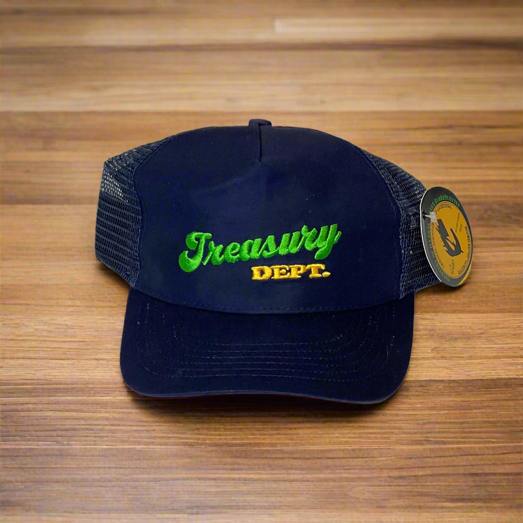C.O.I.N.$ Treasury Dept. 5 Panel Low Crown Cotton Mesh Adjustable Trucker SnapBack Hats