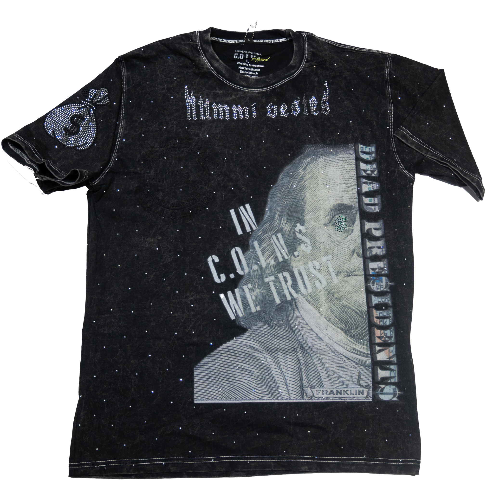 NUMMI VESTES "DEAD PRESIDENTS" BLACK ACID WASHED HEAVY GSM T-SHIRT