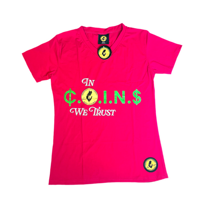 C.O.I.N.$ Woman’s Polyester Slim Fit V-Neck T-Shirts