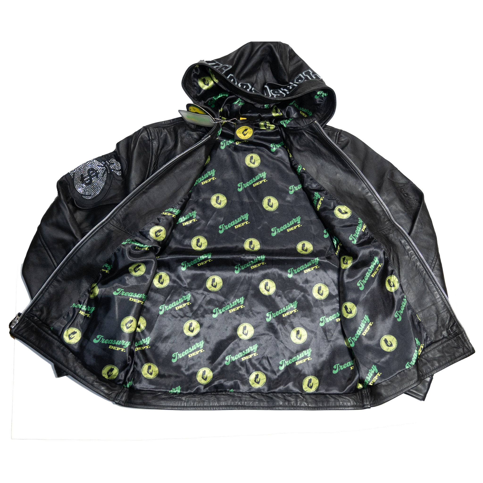 NUMMI VESTES  "ALWAYS TOUCH MONEY(A.T.M)" ALL BLACK LEATHER HOODIE