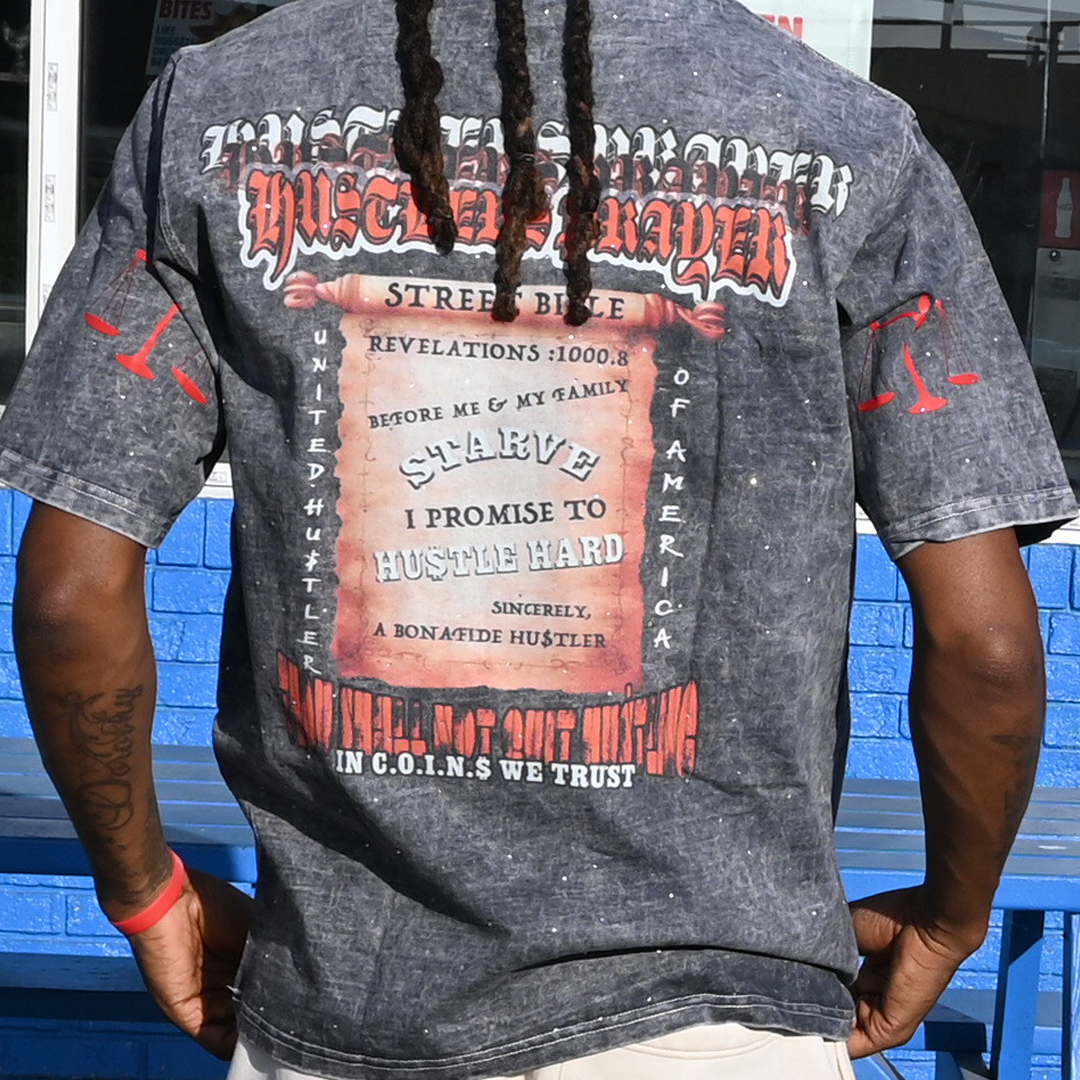 NUMMI VESTES " STREET RELIGION"  GREY ACID WASHED HEAVY GSM T-SHIRT