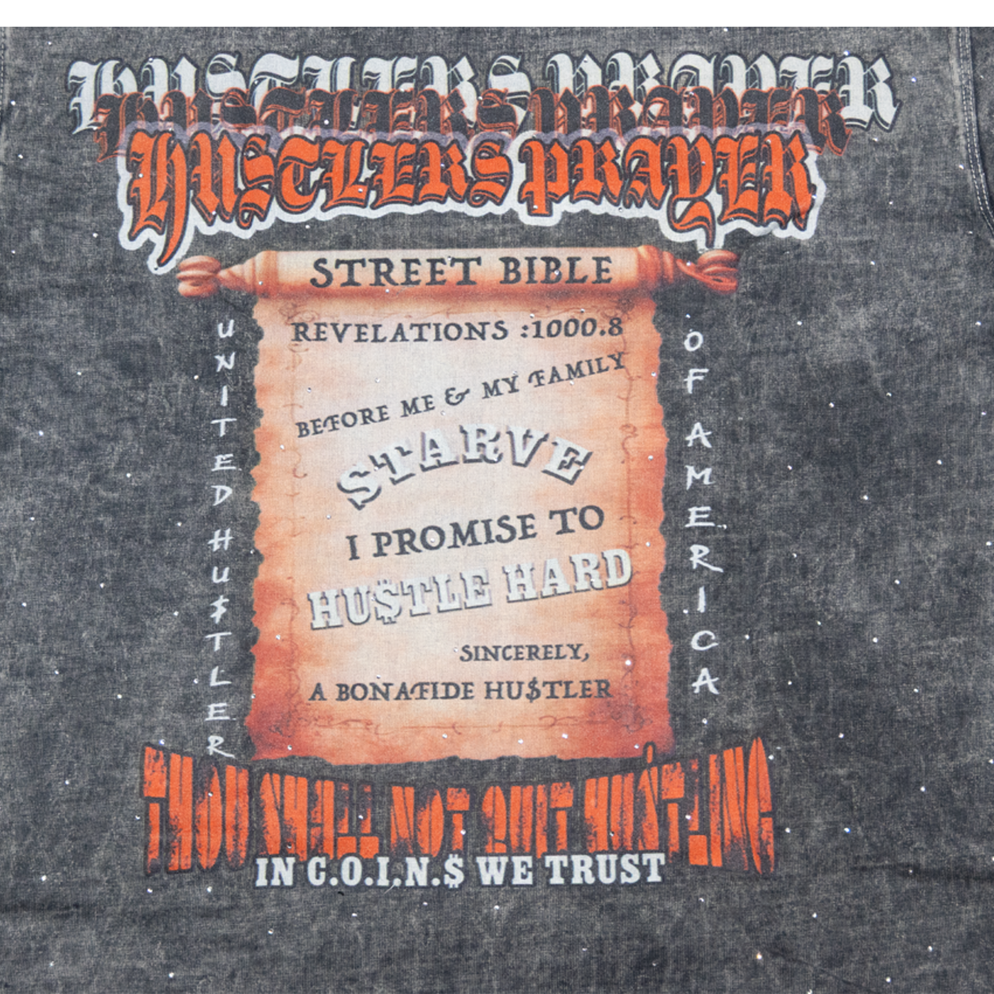 NUMMI VESTES " STREET RELIGION"  GREY ACID WASHED HEAVY GSM T-SHIRT