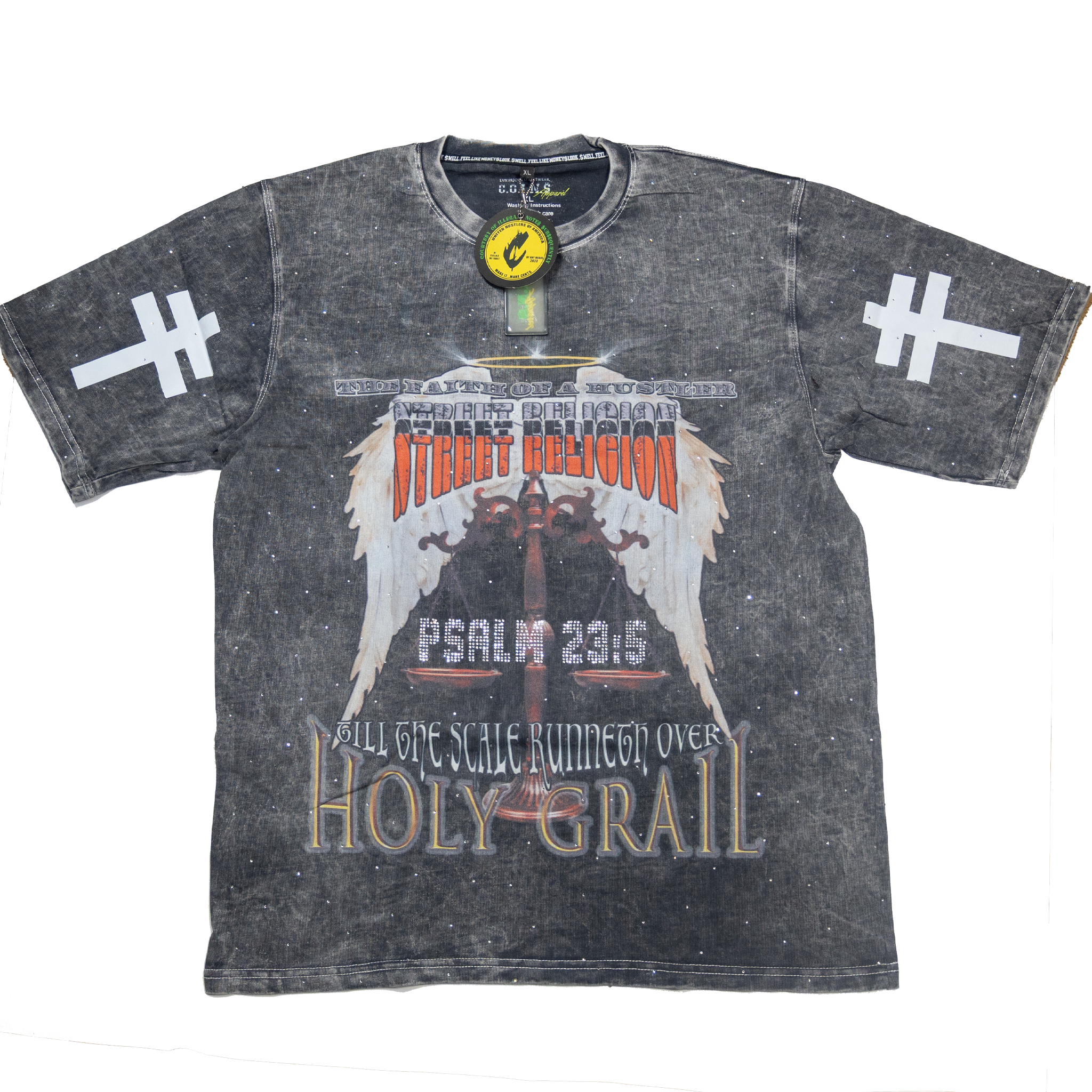 NUMMI VESTES " STREET RELIGION"  GREY ACID WASHED HEAVY GSM T-SHIRT