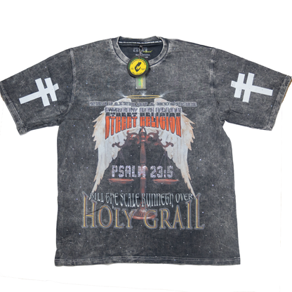 NUMMI VESTES " STREET RELIGION"  GREY ACID WASHED HEAVY GSM T-SHIRT