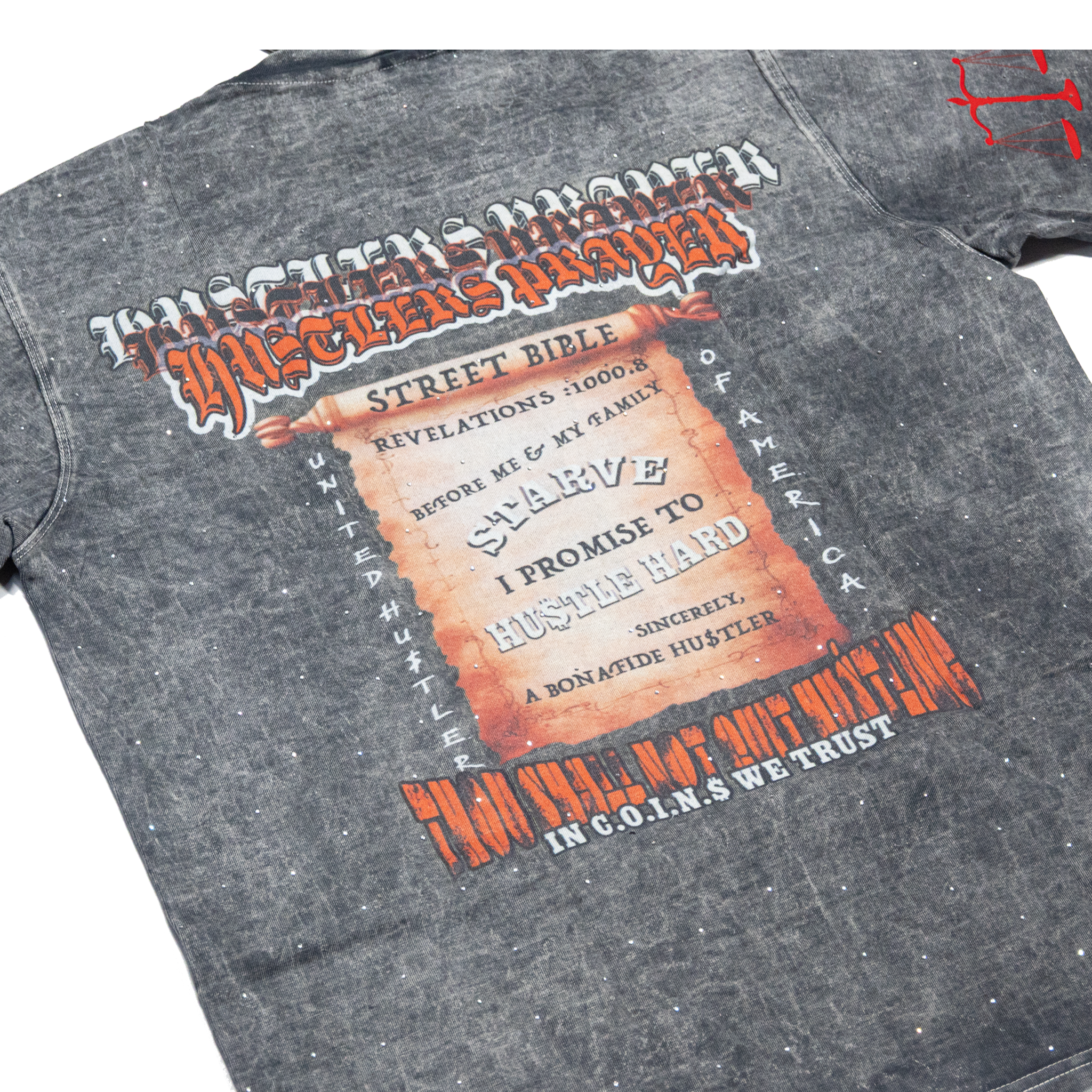 NUMMI VESTES " STREET RELIGION"  GREY ACID WASHED HEAVY GSM T-SHIRT