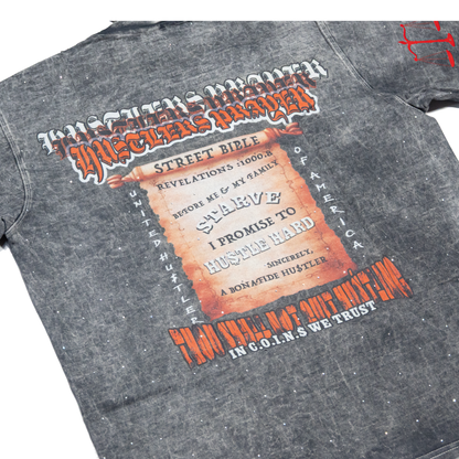 NUMMI VESTES " STREET RELIGION"  GREY ACID WASHED HEAVY GSM T-SHIRT